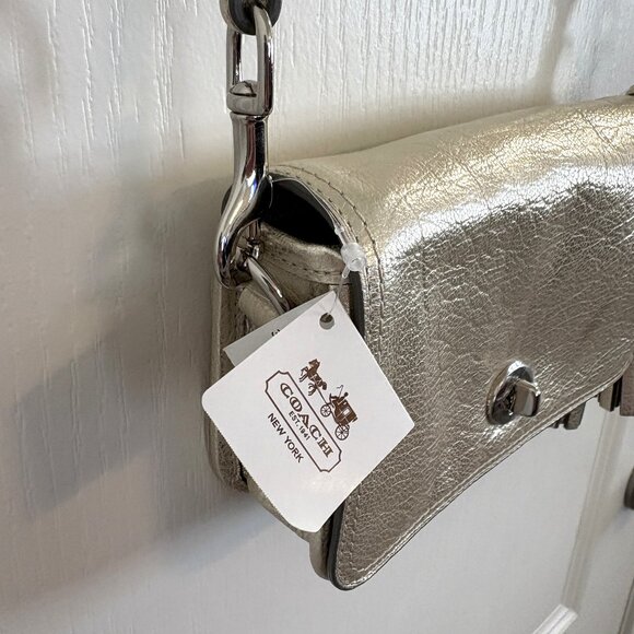 Coach Legacy Metallic Leather Penny Shoulder Bag Purse Crossbody 19908 Champagne - Picture 7 of 11